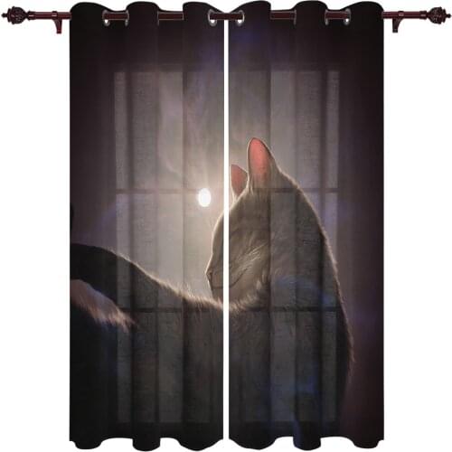 Cat Moon Cute Valance Curtains For Living Room Study Youth Bedroom Kitchen Outdoor Windows Custom Cotton Linen