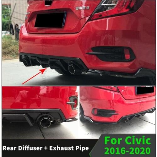 Sport Splitter Spoiler Deflector Rear Bumper Diffuser Lip Carbon Fiber Guard Exhaust Pipe For Civic 2016 2017 2018 2019 2020
