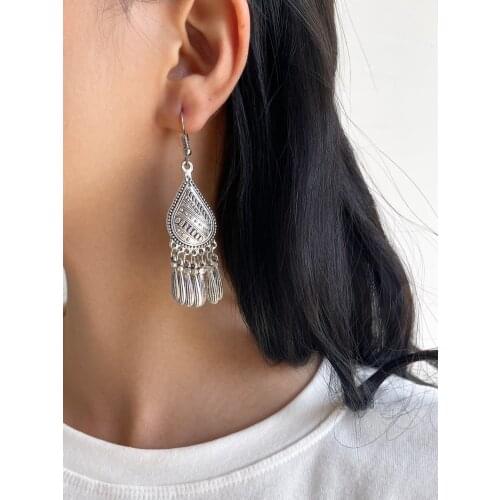 Stillgirl Bohemia Water Drop Earrings for Women Fashion Jewelry 2021 Metal Silver Color Charms Vintage Pendant Tassel Girl Gift