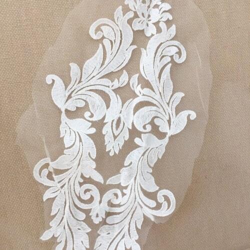 4 pieces Ivory Alencon Bridal Gown Bodice Lace Applique Retro Wedding Flower Embroidery Motif Pacth DIY Accessories