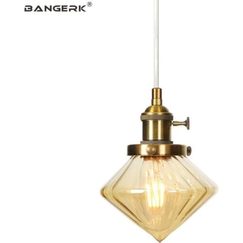 Glass Shade Loft Decor LED Pendant Light Iron With Switch Modern Hanging Lamp Fixtures Dining Room Bar Home Lighting Droplight