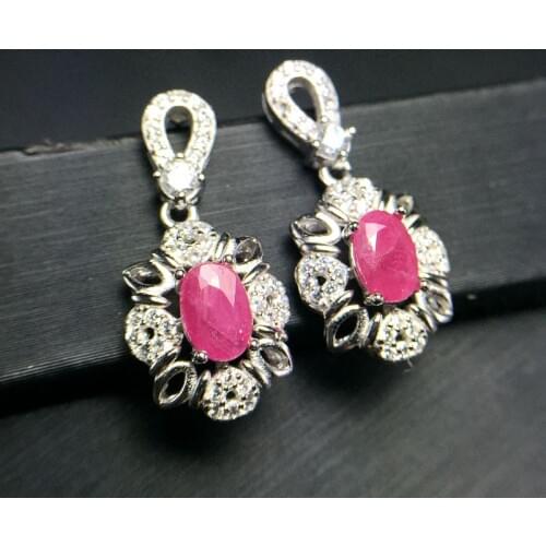Uloveido Natural Ruby Earrings for Women, 925 Sterling Silver, 4*6mm*2 Pcs Gemstone Wedding Engagement Party Jewelry FR116