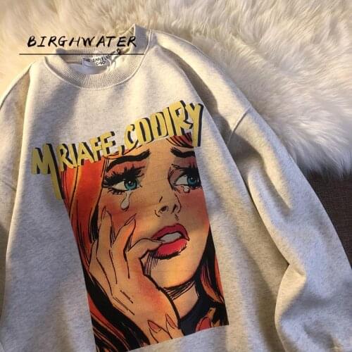 Vintage Autumn Winter Thick Warm Pullover Plus Size Loose Kpop Print Outfits Long Sleeve Hipster Women Sweatshirt