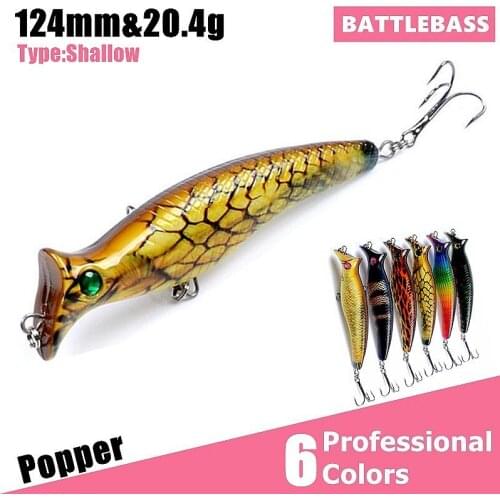 BATTLEBASS Fishing Hard Lure Floating Popper Fishing Wobbler 124mm 20.4g Topwater For Seabass Pike Bait