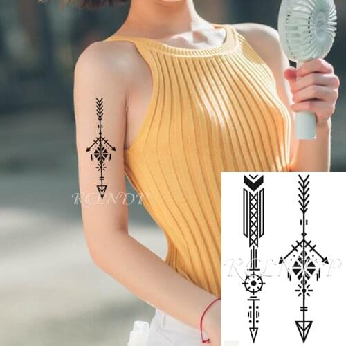 Waterproof Temporary Tattoo Sticker Arrow Cross Pattern Line Element Fake Tatto Flash Tatoo Arm Back Body Art for Men Women