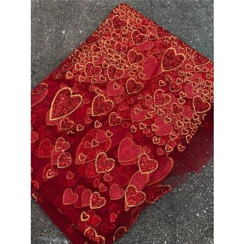 High quality YG-519 African French net tulle Lace Fabric for party Hot selling glued glitter sequins lace fabric