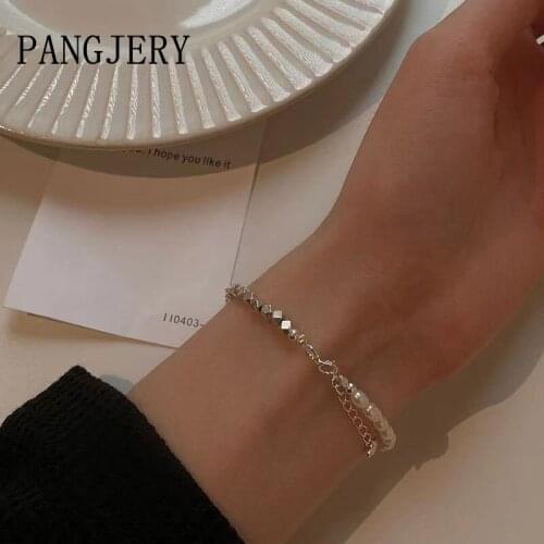 PANGJERY 925 Sterling Silver Irregular Shape Pearl Stitching Bracelet for Women Creative Trendy Party Jewelry Gift