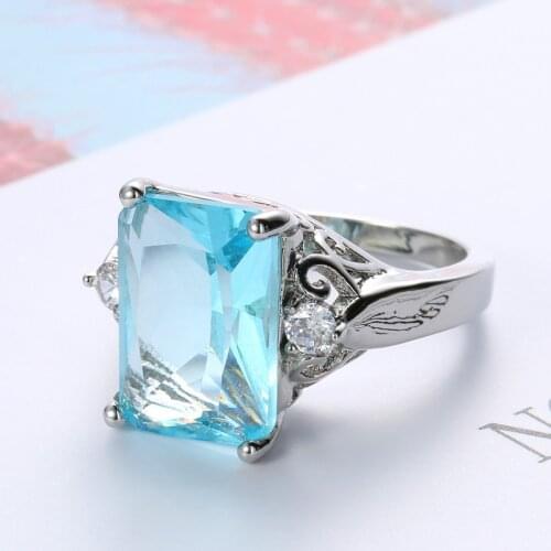 100% Real 925 Sterling Silver Aquamarine Rings for Women Sky Blue Topaz Ring Gemstones Plata S925 Jewellery Christmas Gift