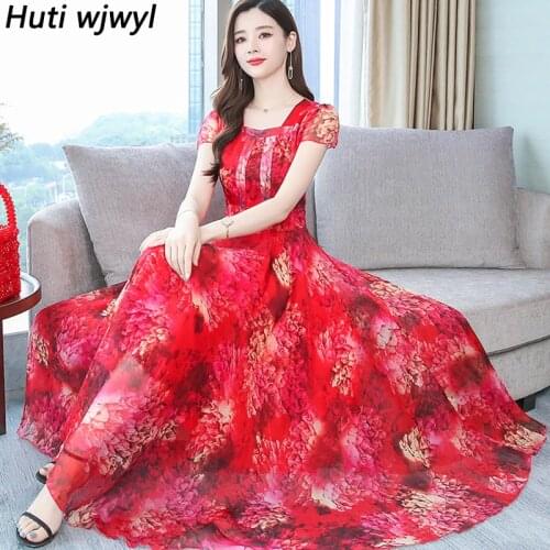 2021 Vintage Print Casual Boho Beach Maxi Dress Spring Summer Plus Size Mulberry Silk Dress Elegant Women Bodycon Party Vestidos