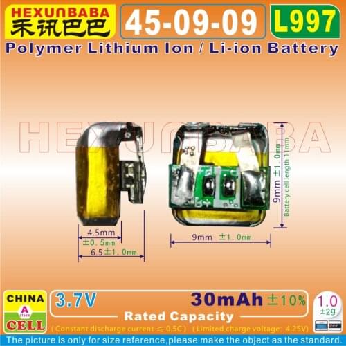10pcs [L997] 3.7V 30mAh [450909] Polymer Li-ion battery for TWS wireless bluetooth earphone earbuds sport headset headphone