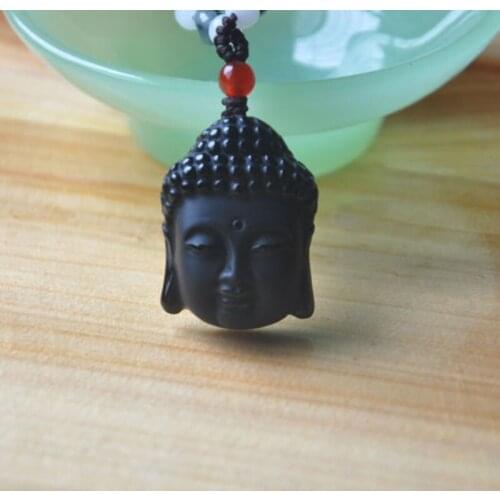 100% Natural Obsidian Buddha Head Daily Buddha Pendant Necklace Jewelry Fine Jewelry Obsidian Buddha Head Lady Pendant Necklace
