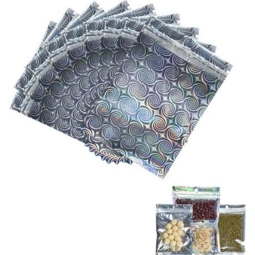 100Pcs Spiral laser Rainbow Smell Proof Bags Resealable Holographic Mylar Bags Clear Zip Lock Food Candy Storage Bags