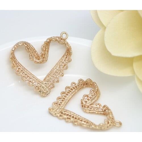 4PCS 28x30MM 24K Champagne Gold Color Plated Brass Big Heart Charms Pendants High Quality Diy Jewelry Accessories