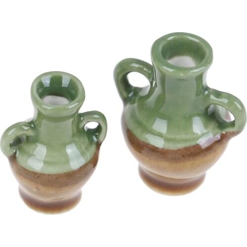 2pcs/set Furniture Simulation Rement Ceramic Flower Vase Doll House Toys for Kids Children Dollhouse Miniature Accessories