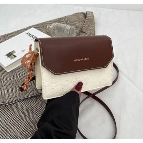 2021 Fashion Panelled Shoulder Bag Ribbons Flap Crossbody Bags For Women Pu Leather Handbags And Purses Ladies Messenger Bags