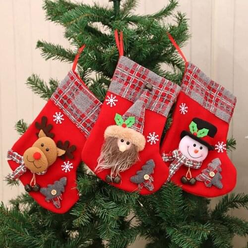 3Pcs Christmas Stocking Santa Claus Candy Sock Gift Bag Xmas Tree Hanging Decor Bag for Christmas Decoration