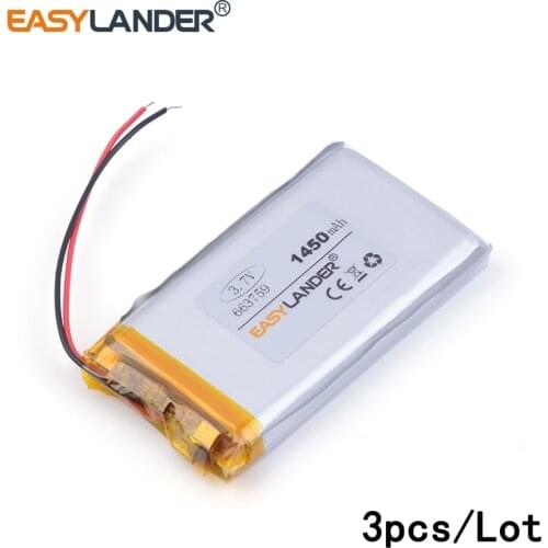 3pcs /Lot 663759 1450mah 3.7v lithium Li ion polymer rechargeable battery For MP4 PSP GPS Digital Product andorid phone toys PDA