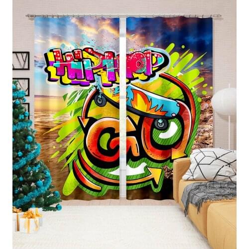 3D Printing Trend Street Pattern Adult Children Bedroom Living Room Shade Custom Curtain Suit Bedroom with Hook Accessories