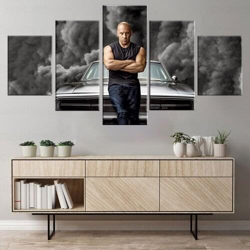 5 piece FAST & FURIOUS 9 Movie Poster Decorative canvas Painting Wall Art for living Bedroom Decor framed