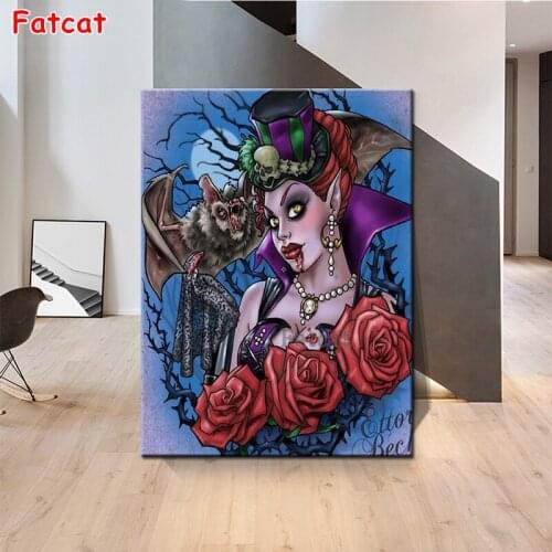 Diamond Bat And Vampire 5d Diy Diamond Painting Crafts Embroidery Cross Stitch Full Square Drill Rhinestone Gothic Woman PP1592