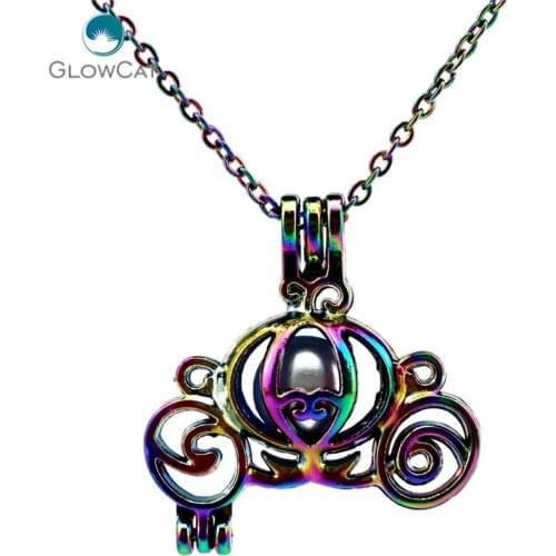 C530 COLORS pumpkin carriage Fairy tale bead cage Necklace Pendant Aroma Essential Oil Diffuser Locket Necklace