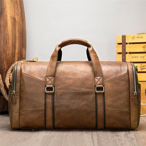Mens Travel Bag Luggage Duffle Bag Large Tote Weekend Bag Man Travel Bag Male Outdoor Bag Genuine Leather Shoulder Bag For Man