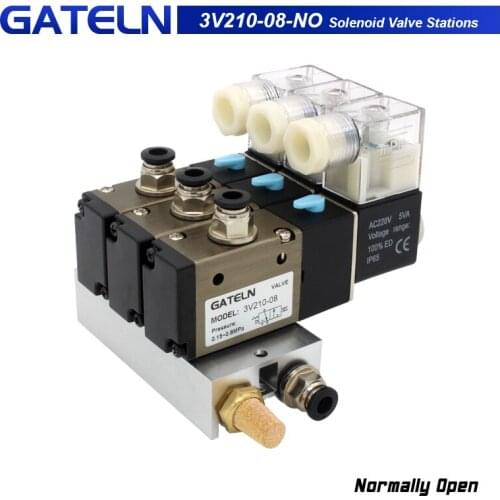 3V210-08-NO Normally open Solenoid Valve Stations Block With Muffler Fitting Base Manifold DC 12v 24v AC 110v 220v 3 port