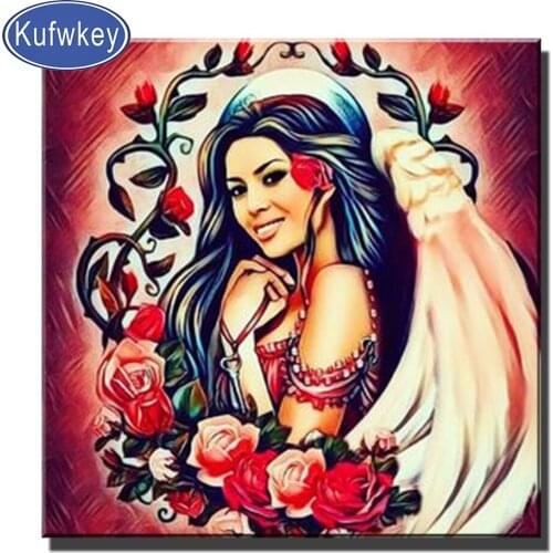 Kufwkey DIY Diamond Embroidery Angel Woman 5d Diamond Painting Rose Girl Mosaic Kits Sale Picture Of Rhinestones Wall Art