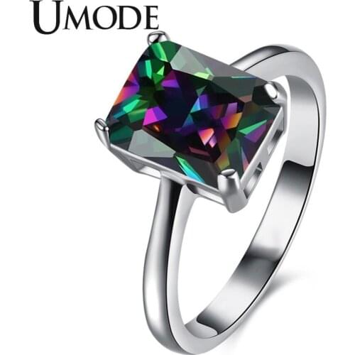 UMODE New Fashion Luxury Zircon Rings for Women White Gold Jewelry Rectangle Cubic Zirconia Rings Anillo Mujer Moda AUR0437