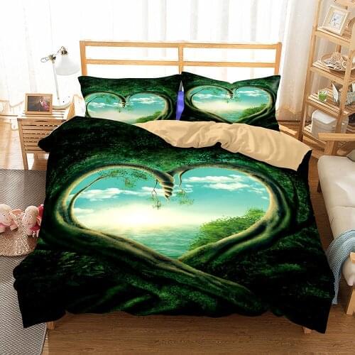 Heart Tree Root Ocean Blue Sky 3D Printed Bedding Set Bed Sheet And Quilt Cover Pillowcase Bedroom US SIZE EU SIZE Soft Cotton