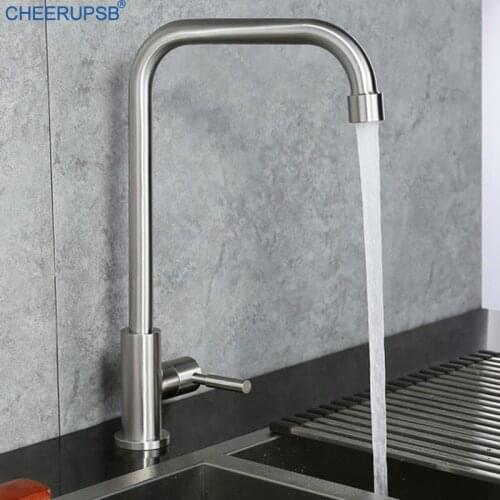 Faucets Kitchen Sink Single Cold Tap SUS304 Stainless Steel Thickening Faucet Deck Mounted Steam Water Rotatable Taps Torneiras