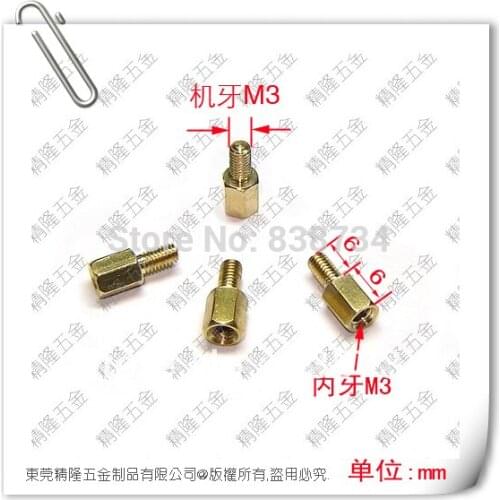 Brass cylinder,brass standoff M3*6+6 computer mainboard brass standoff
