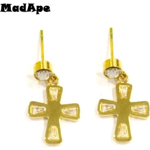 MadApe 1 Pair Cross Earrings 316L Stainless Steel Women Stud Earrings Gold Color Earrings For Women Men Jewelry Dropshipping