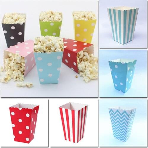10pcs Pink Stripe Wave Dot Paper Popcorn Boxes Bag Birthday Pop Corn Candy Sanck Favor Bags Movie Party Tableware