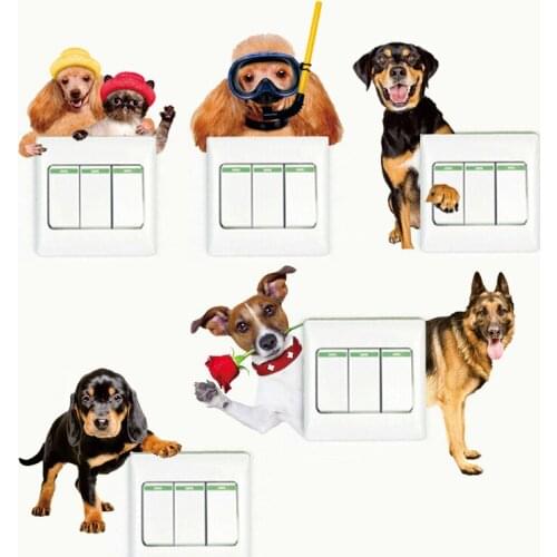 Cute Animals Dog Light Switch Stickers Removable Dog Wall Decals For Living Room Bedroom Nursery Home Decal 3D Art Murla Decor