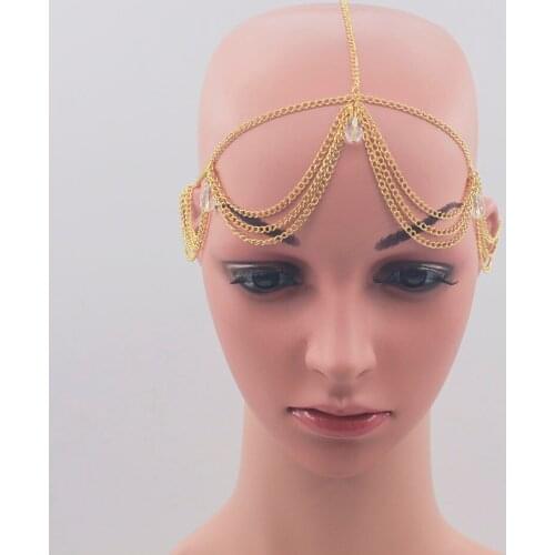 Fashion Multilayer chain Water Drop crystal tassels female with accessory head helmet forehead hair chain jewelry