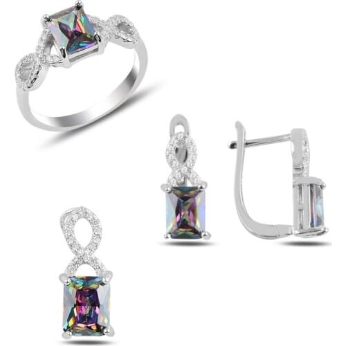 Silverlina Silver Mystic Topaz Zirconia stone Engagement Set
