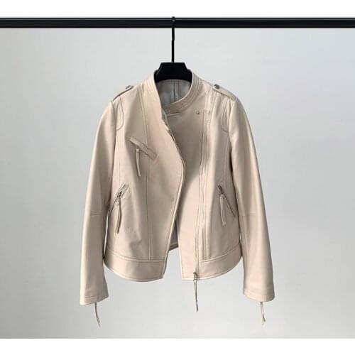 Spring New Leather Jacket Womens Short Heavy Zipper Leather Jacket Sheep Leather Motorcycle Casual Jacket High Quality