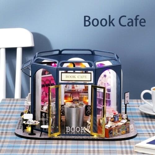 New maison Wooden Dollhouse Miniature Furniture With LED Kits Book Cafe Casa Doll Houses DIY Toys Kids Adults Christmas Gifts