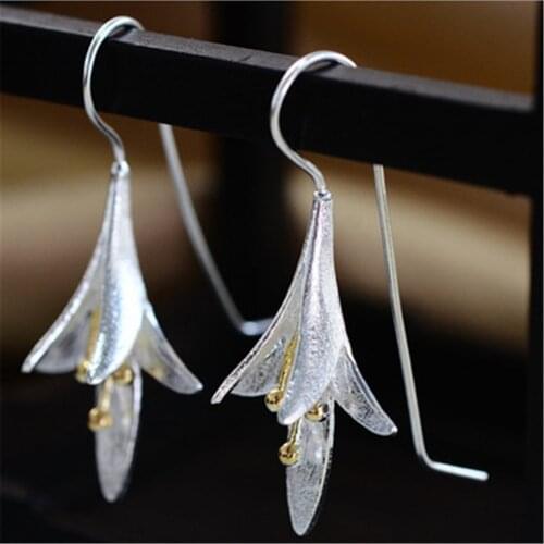 QIAMNI Womens Orchid Flower Piercing Long Dangle Earring Wedding Gift Lotus Drop Earring Brincos Pendientes