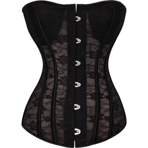 Sexy Transparent Women Body Shapewear Floral Lace Up Boned Padded Lingerie Corset Bustier With Bra