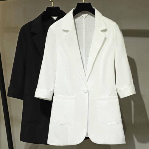 Women Fashion White Black Cool Thin Jackets 2021 Spring Autumn Single Button Office Suit Coat Ladies Elegant Outwear Plus Size