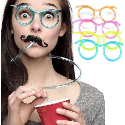 Funny Soft Glasses Straw Flexible Drinking Tube Birthday Christmas Party Accessories Plastic Drinking Straws Kids Gift for Xmas