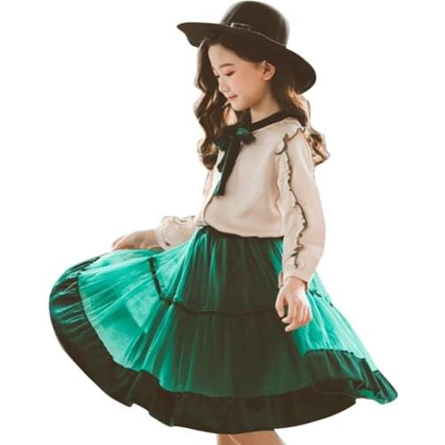 Teen Girls Clothing Blouse + Mesh Skirt Teenage Girls Clothing Spring Autumn Clothes Girl Patchwork Childrens Clothing