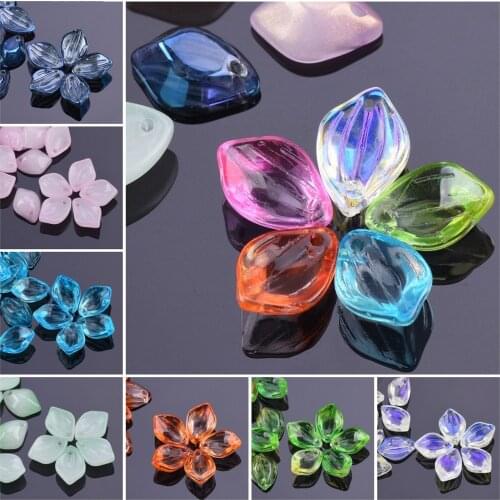10pcs 13.5x9.5mm Flora Petal Shape Crystal Lampwork Glass Loose Top Drilled Pendants Beads for Jewelry Making DIY Flower
