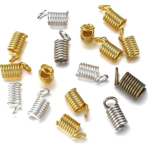 100pcs Spring Connector Clasps Cord Crimp End Fastener for DIY Bracelet Jewelry Making Findings Components Accessories 4x10mm