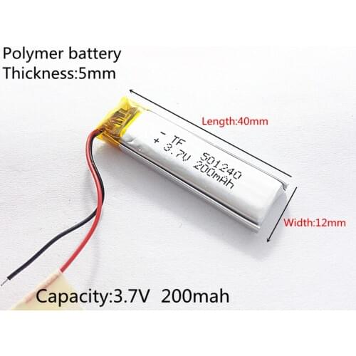 3.7V,200mAH,501240 PLIB; polymer lithium ion / Li-ion battery for GPS,mp3,mp4,mp5,dvd,,model toy