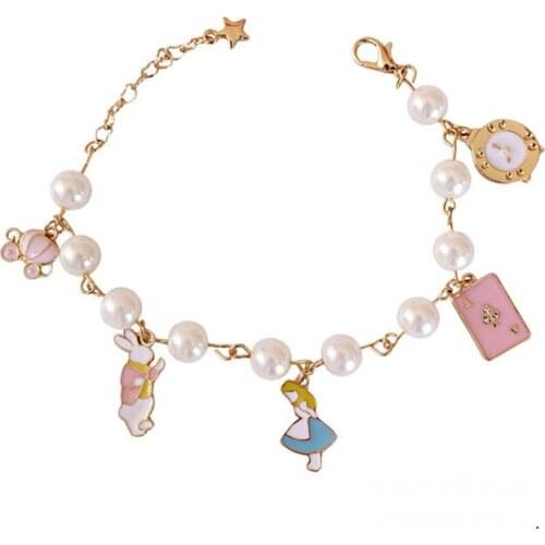 4pcs/lot fashion women jewelry accessories alice rabbit clock imitation pearl bracelet