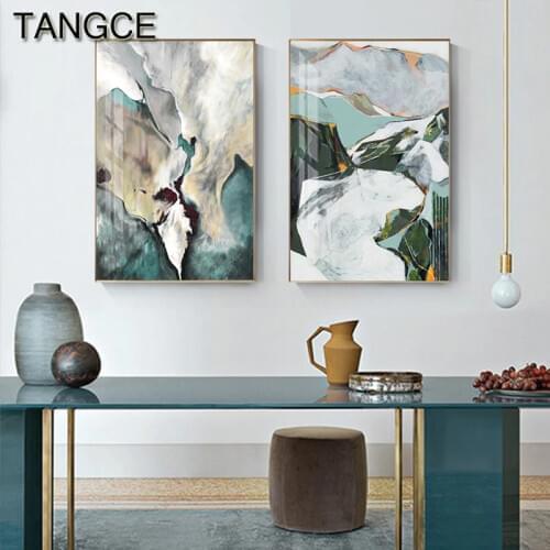 Abstract Green and White Canvas Painting Modern Hand-painted Effect Poster Print for Living Room Big Abstract Art Wall Painting