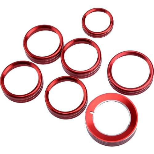 Beler 7Pcs Red Headlight Air Condition Switch Knob Ring Trim Cover Fit for Ford F150 XLT 2016 2017 2018 2019 Aluminum Alloy